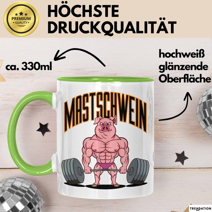 Schweinebauer Schweine Tier Gewichtheben Tasse Geschenk Lustige Geschenkidee Spruch Mastschwein Grün Trendation