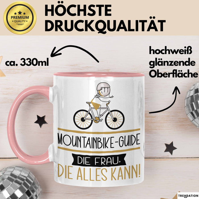 Mountainbike-Guide Geschenk Tasse Becher Die Frau Die Allen Kann Geschenkidee für eine Mountainbike-Guide Lustig Rosa Trendation