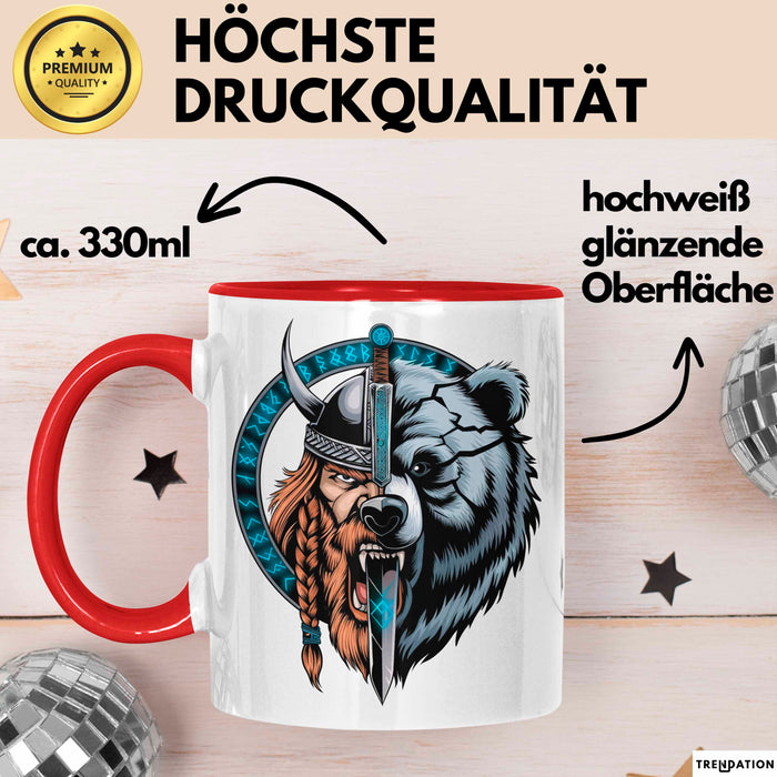 Nordischer Krieger Wikingerbär Tasse Geschenk Lustige Geschenkidee Spruch Rot Trendation