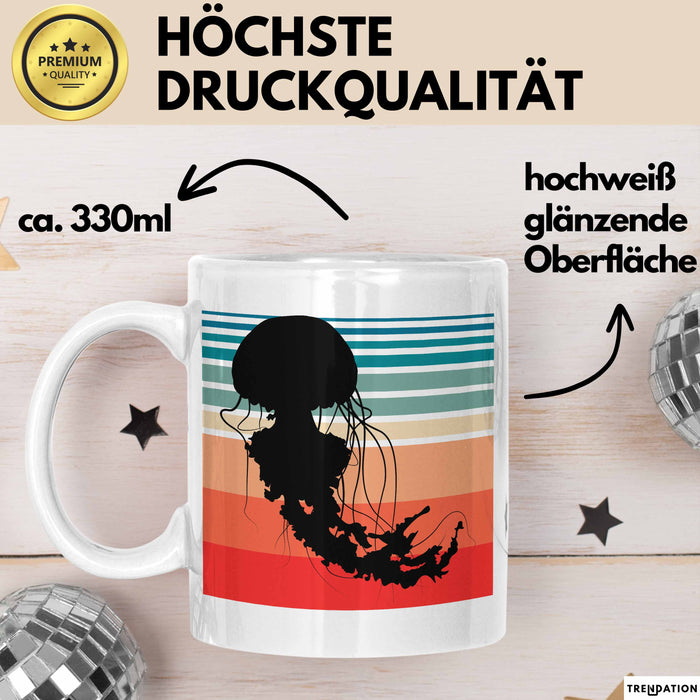 Quallen-Liebhaber Tasse Geschenkdiee Vintage Look Retro Becher Weiß Trendation