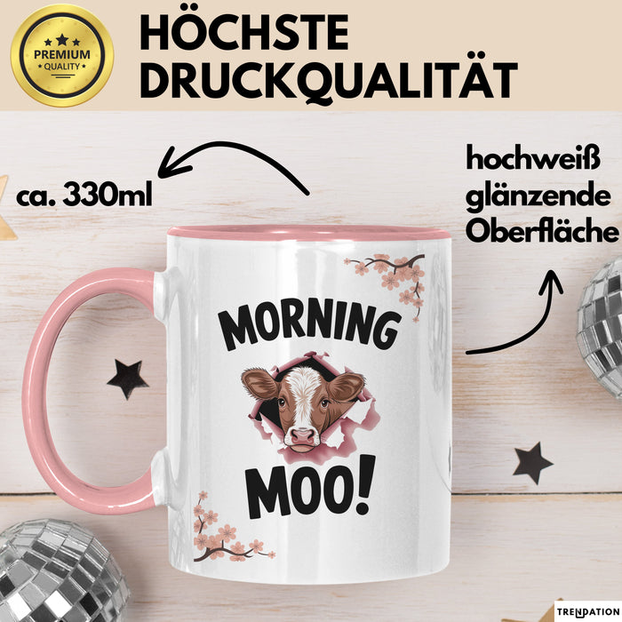 Kuh Tasse Geschenk Morning Moo Geschenkidee Lustig Guten Morgen Rosa Trendation