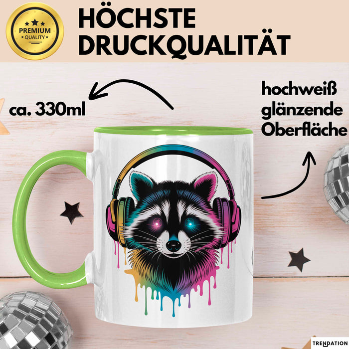 Waschbär Tierliebhaber Musik Kopfhörer Tasse Geschenk Lustige Geschenkidee Spruch Grün Trendation