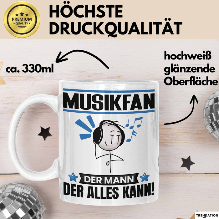 Musikfan Tasse Geschenk für Musikfan Der Mann Der Alles Kann Geschenkidee zum Geburtstag Weiß Trendation