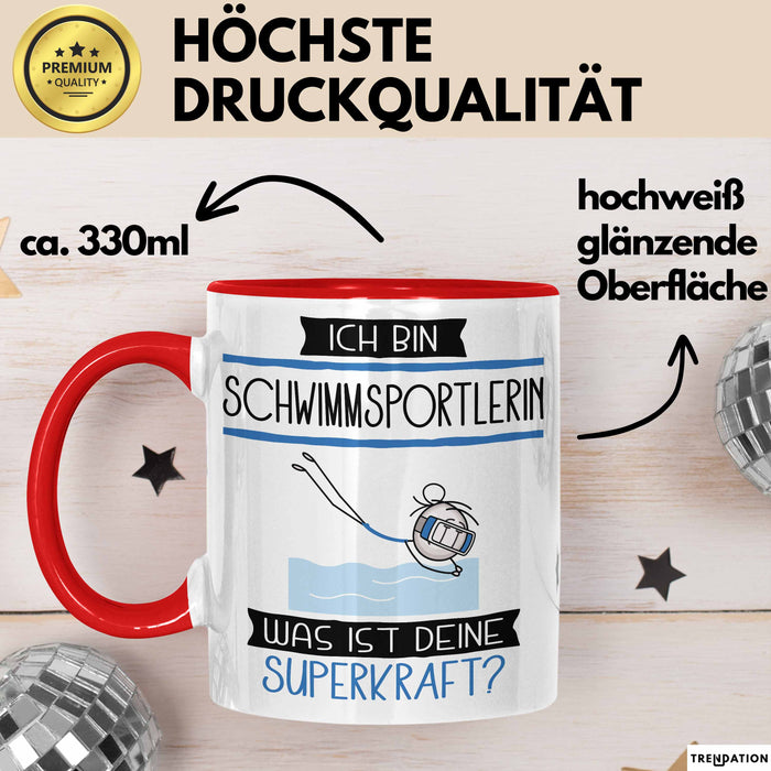 Schwimmsportlerin Geschenk Tasse Ich Bin Schwimmsportlerin Was Ist Deine Superkraft Geschenkidee Lustig Geburtstag Weihnachten Rot Trendation