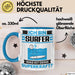 Surfer Tasse Geschenk für Surfer Geburtstag Lustiger Spruch Kaffee-Becher Was Ist Deine Superkraft Blau Trendation