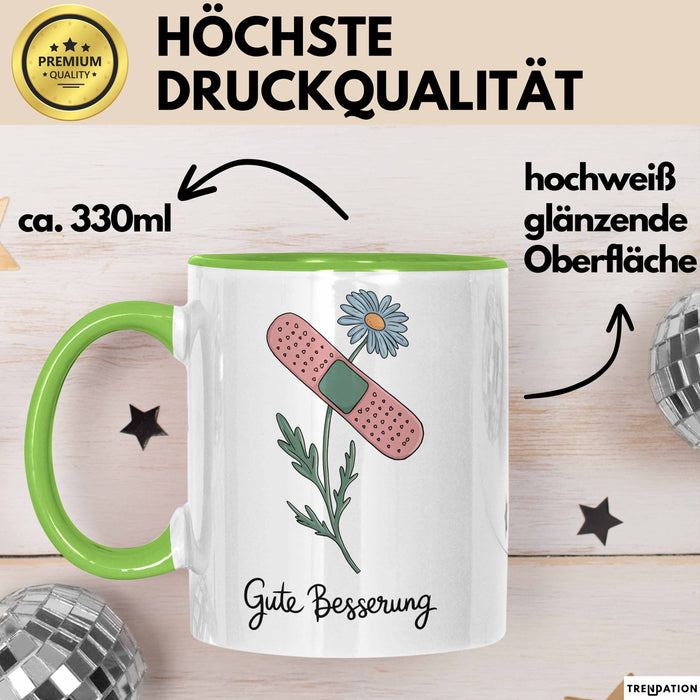 Patienten Kranke Menschen Tasse Geschenk Lustige Geschenkidee Spruch Gute Besserung Grün Trendation