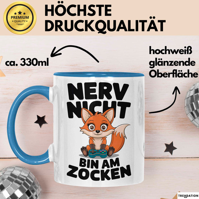 Fuchs Tierliebhaber Tasse Geschenk Lustige Geschenkidee Spruch Nerv Nicht Bin Am Zocken Blau Trendation