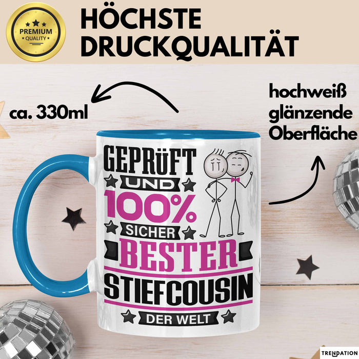 Stiefcousin Geschenk Lustiger Spruch für Stiefcousin Geschenkidee Bester Stiefcousin Der Welt Blau Trendation