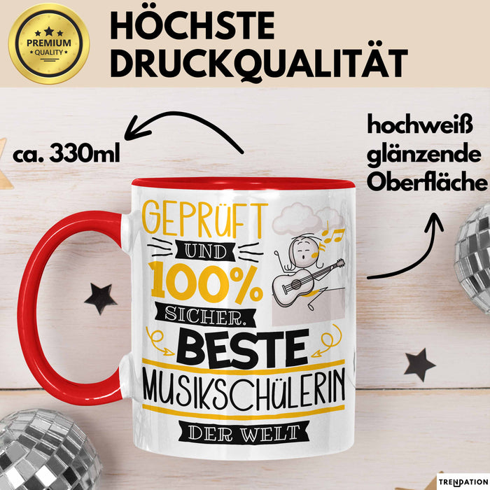 Beste Musikschülerin Der Welt Tasse Geschenk für Eine Musikschülerin Geprüft Und Sicher Geschenkidee Geburtstag Weihnachten Rot Trendation