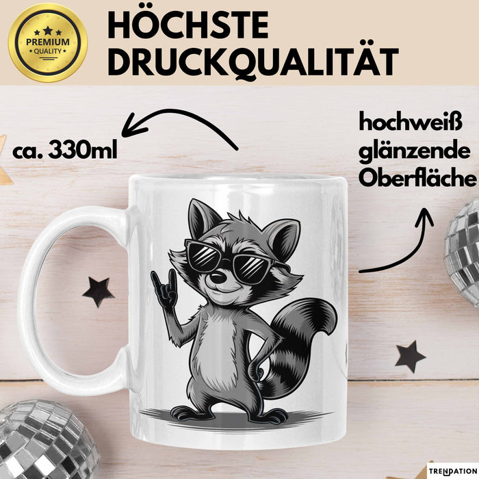 Waschbär Rockmusik Tasse Geschenk für Tiermusikliebhaber Weiß Trendation