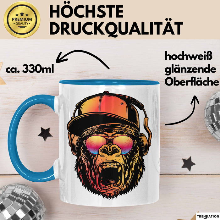 Affe Grafik Tasse Coole Tassen Geschenkidee Jungs Dj Chimpanse Becher Blau Trendation