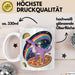 Katzen Tasse Geschenk Katze reitet Dinosaurier & isst Pizza Weiß Trendation