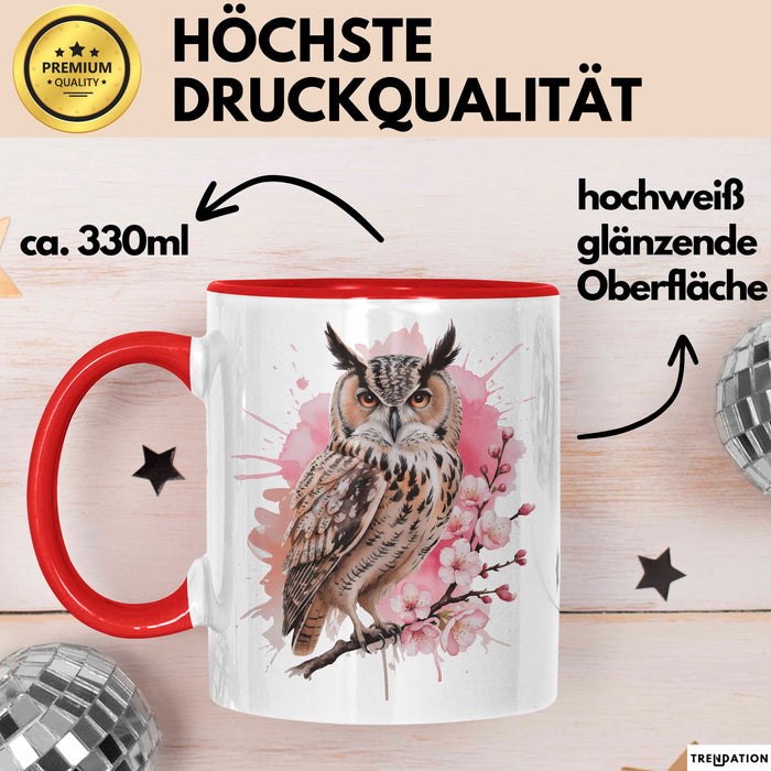 Eule Tierliebhaber Tasse Geschenk Lustige Geschenkidee Spruch Eule Kirschblüte Rot Trendation