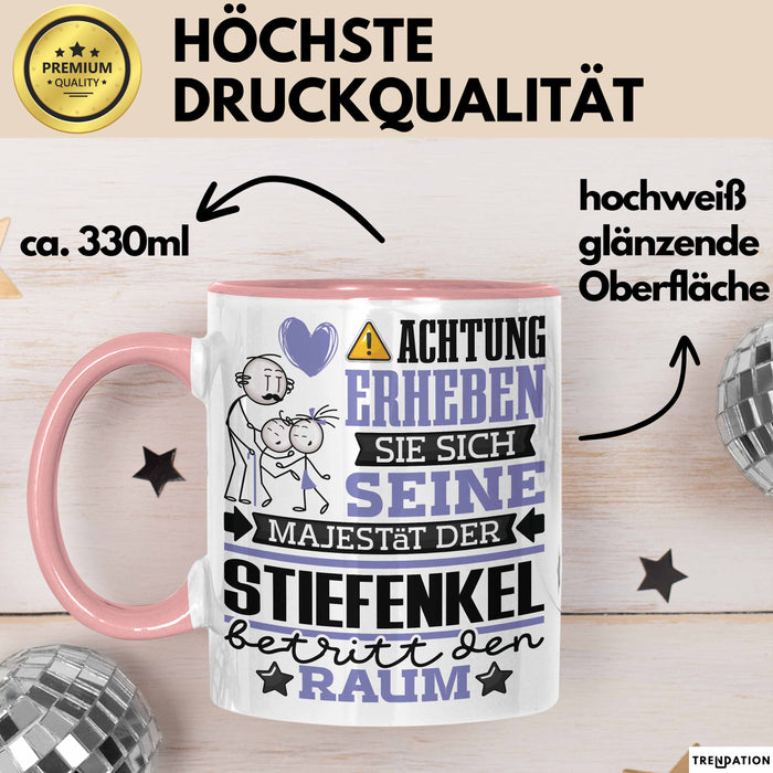 Enkelsohn Geschenk Tasse Lustiger Spruch Erheben Sie Sich Der Enkelsohn Betritt den Raum Rosa Trendation