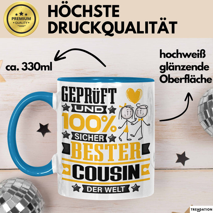 Cousin Geschenk Lustiger Spruch für Cousin Geschenkidee Bester Cousin Der Welt Blau Trendation