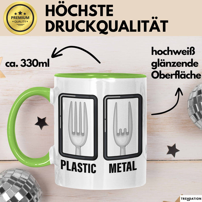 Plastik Tasse Geschenk Plastic Metal Musiker Spruch Geschenkidee Grün Trendation