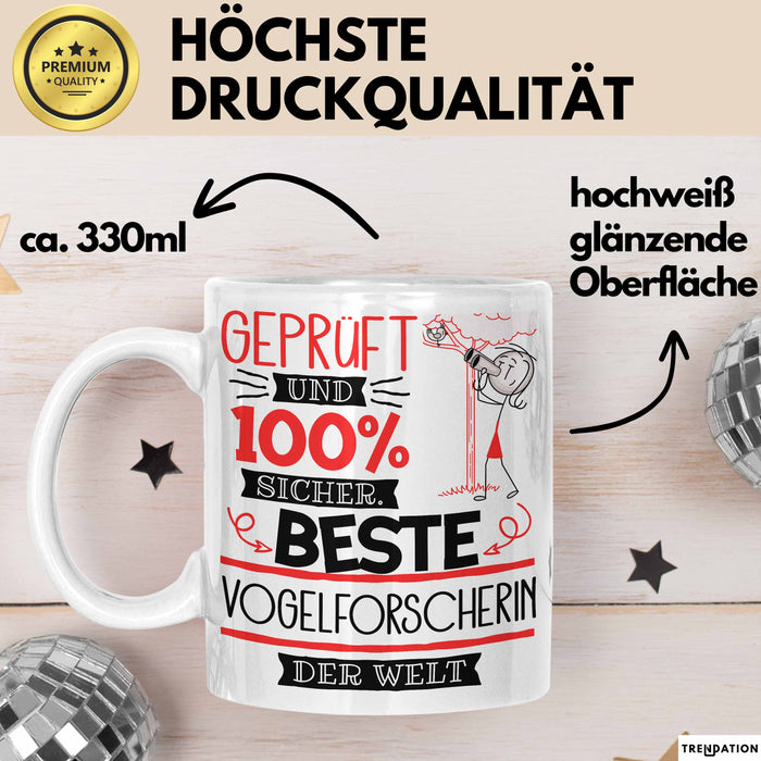 Beste Vogelforscherin Der Welt Tasse Geschenk für Eine Vogelforscherin Geprüft Und Sicher Geschenkidee Geburtstag Weihnachten Weiß Trendation