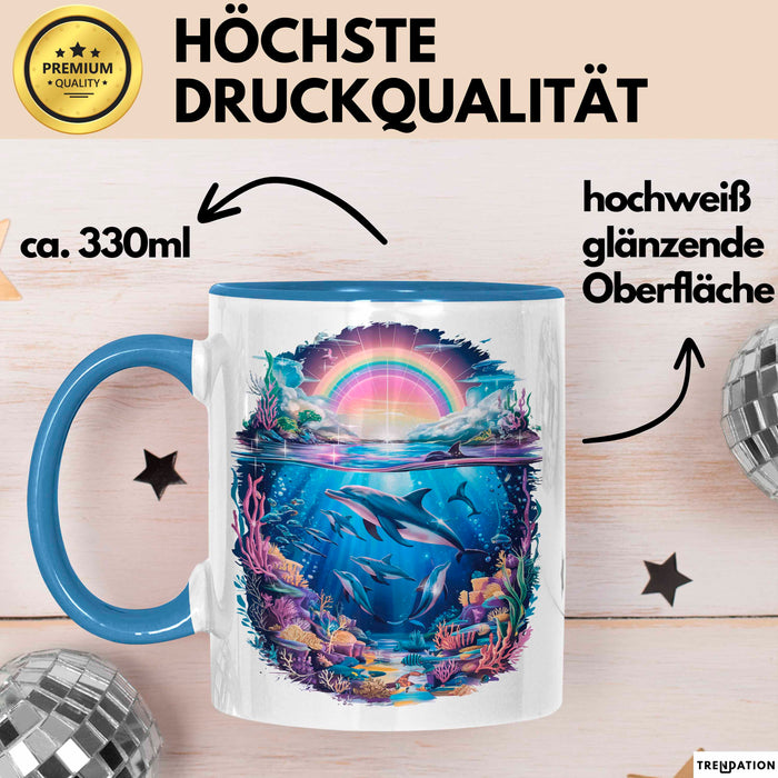 Delfin Tierliebhaber Tasse Geschenk Lustige Geschenkidee Spruch Regenbogendelfin Unterwasser Blau Trendation