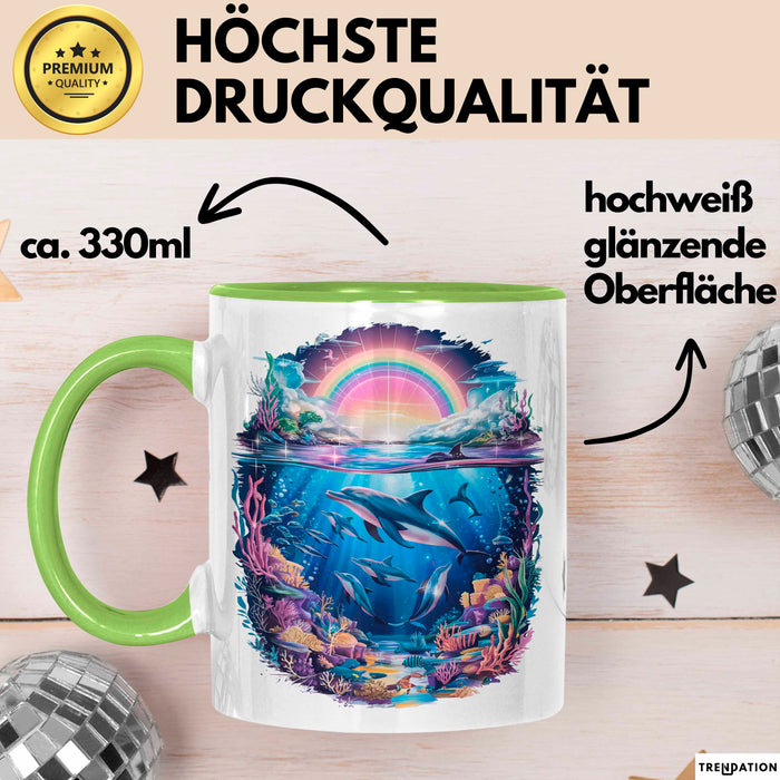 Delfin Tierliebhaber Tasse Geschenk Lustige Geschenkidee Spruch Regenbogendelfin Unterwasser Grün Trendation