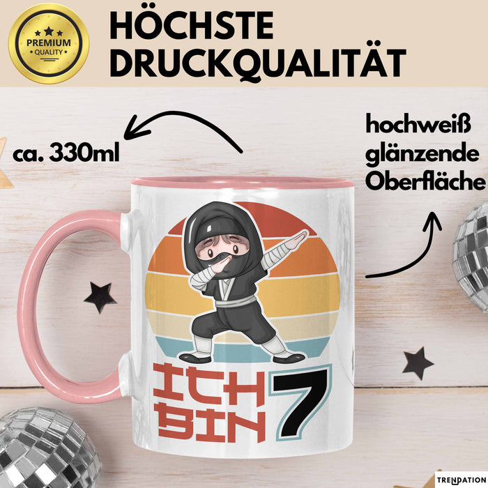 Kinder Tasse Geschenk Ich Bin 7 Ninja Junge Geburtstag Spruch Rosa Trendation