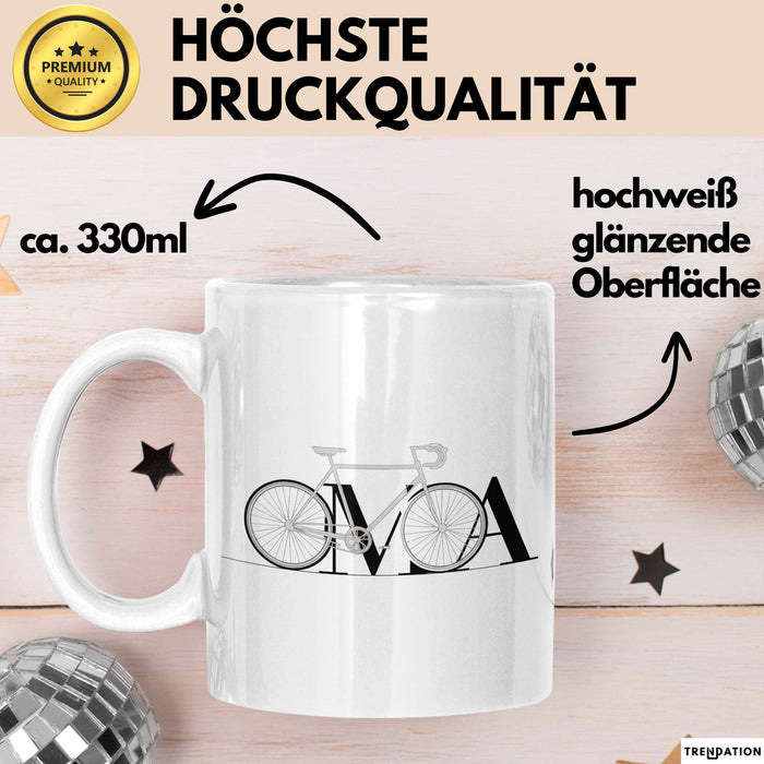 Oma Großmutter Tasse Becher Geschenk Lustige Geschenkidee Spruch Oma Fahrrad Radfahren Weiß Trendation