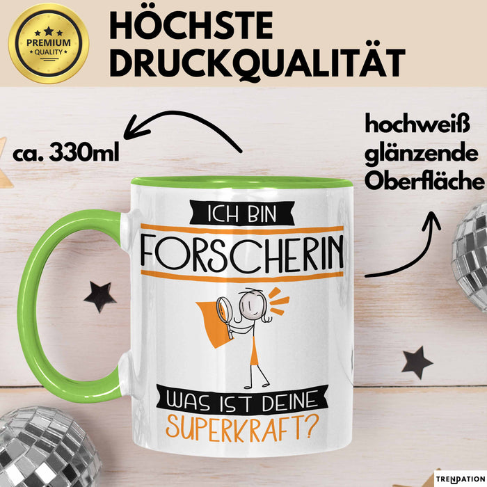 Forscherin Geschenk Tasse Ich Bin Forscherin Was Ist Deine Superkraft Geschenkidee Lustig Geburtstag Weihnachten Grün Trendation