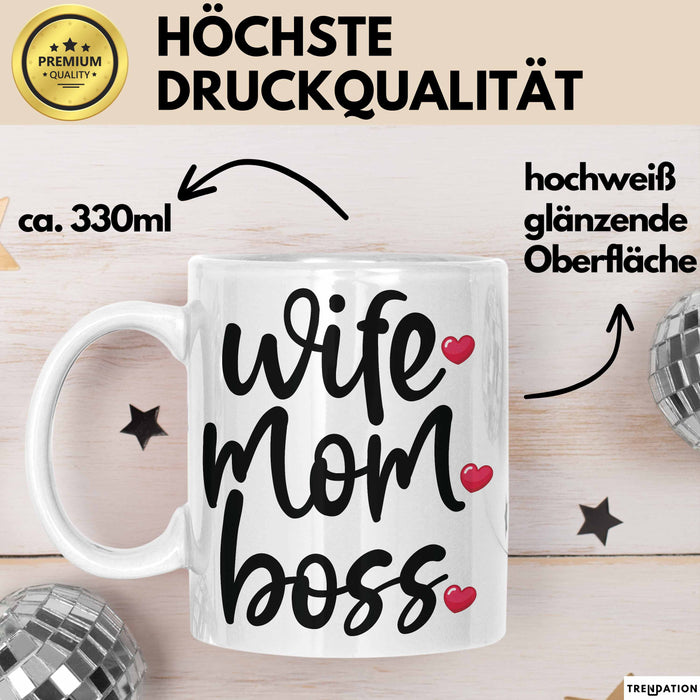 Tasse Wife Mom Boss Geschenkidee für Mütter und Ehefrauen Weiß Trendation