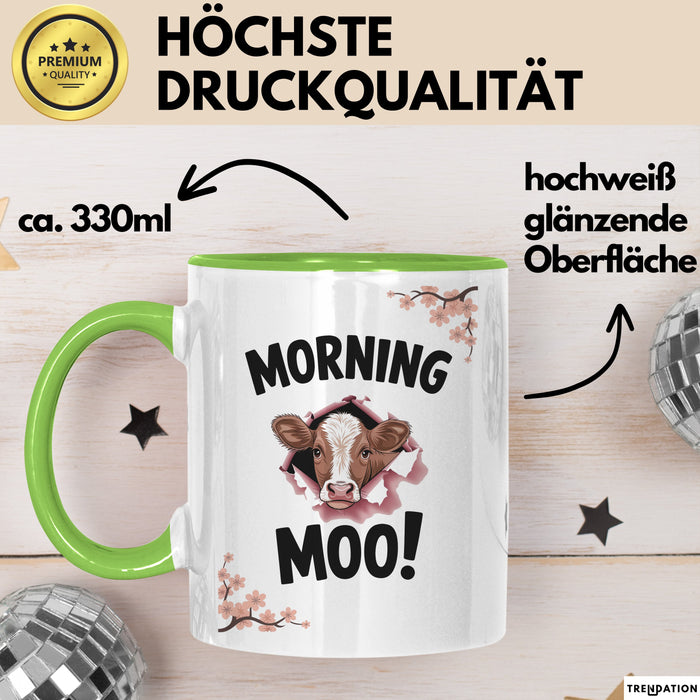 Kuh Tasse Geschenk Morning Moo Geschenkidee Lustig Guten Morgen Grün Trendation
