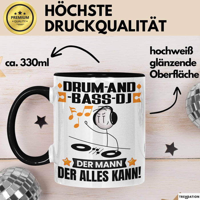 Drum-and-Bass-DJ Tasse Geschenk für Drum-and-Bass-DJ Der Mann Der Alles Kann Geschenkidee zum Geburtstag Schwarz Trendation