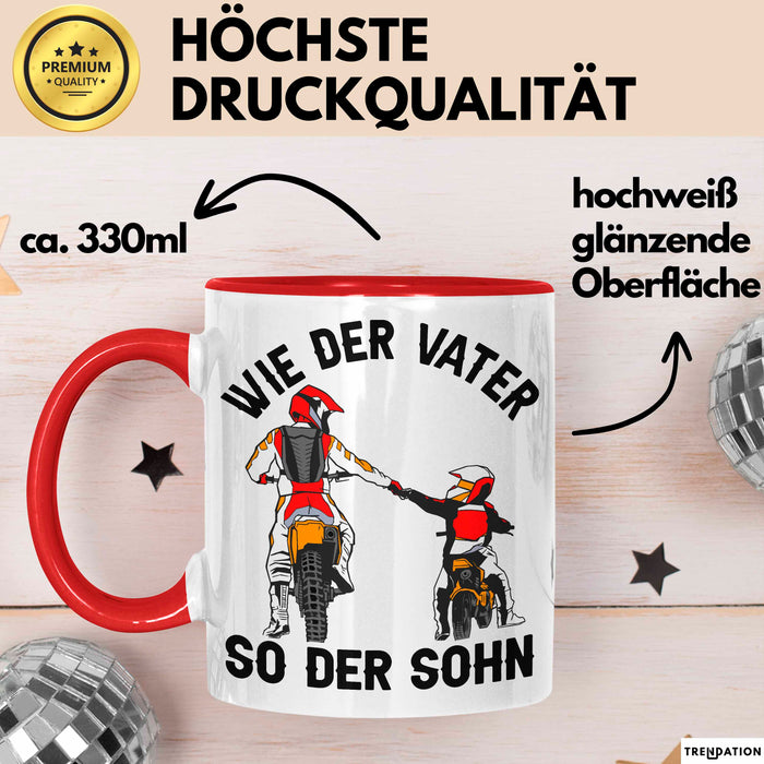 Vater Sohn Tasse Geschenk Lustige Geschenkidee Spruch Dirt-Bike Biker Rot Trendation