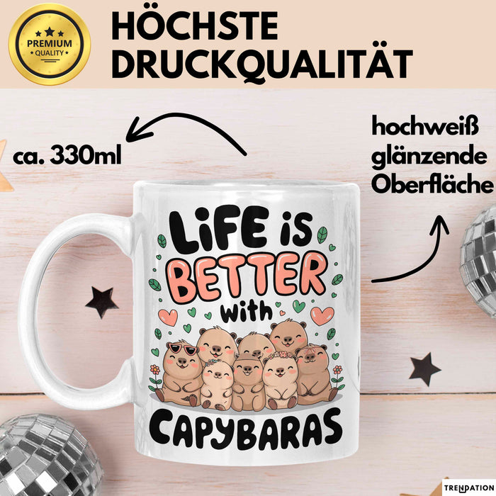 Capybara Tier Tasse Geschenk Lustige Geschenkidee Spruch Life Is Better With Capybaras Weiß Trendation