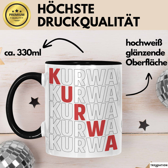 Kurwa Tasse Polen Polska Kaffee-Becher Schwarz Trendation