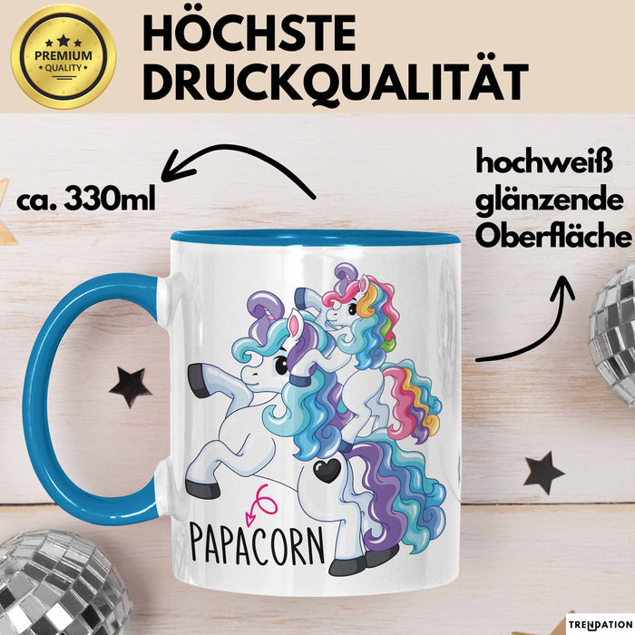Tasse Geschenk Papacorn Lustiges Einhorn Design Becher Blau Trendation