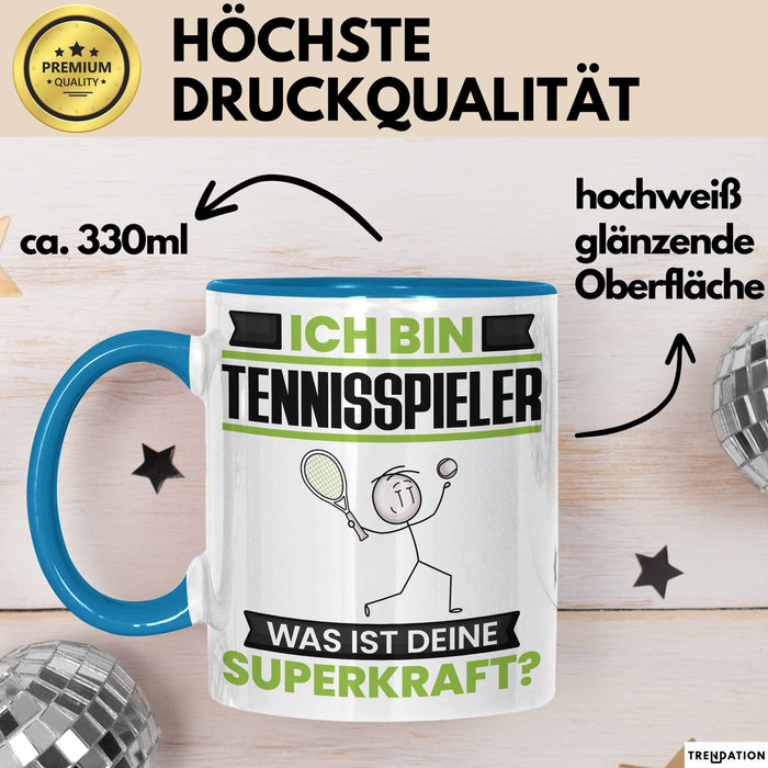 Tennisspieler Tasse Geschenk für Tennisspieler Geburtstag Lustiger Spruch Kaffee-Becher Was Ist Deine Superkraft Blau Trendation