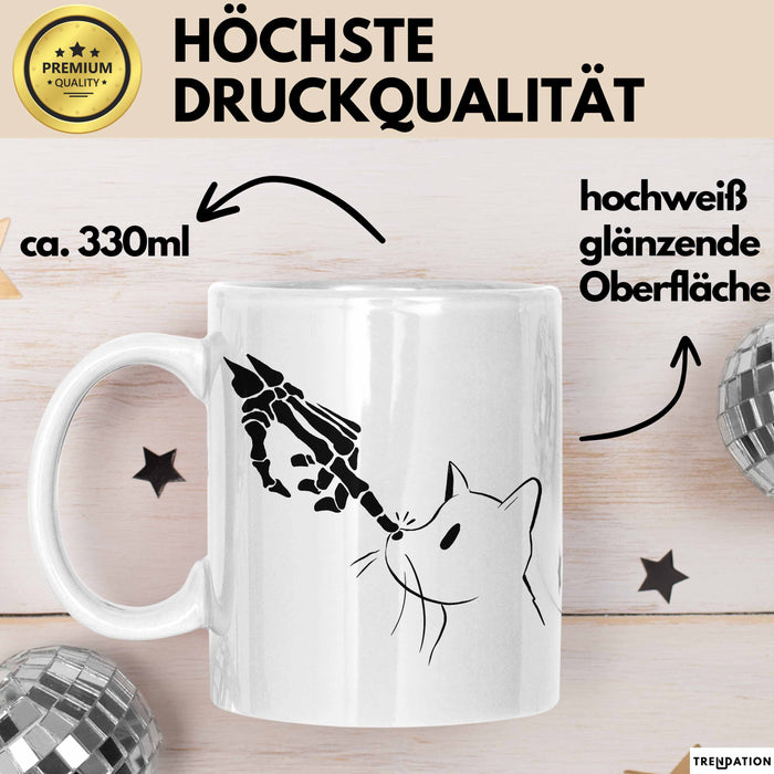 Katzen-Besitzerin Geschenk Tasse Kaffee-Becher Katzen Skelett Tattoo Frauen Kaffee-Becher Weiß Trendation