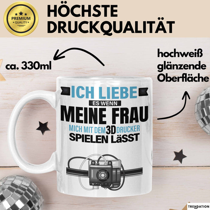 3D Drucker Tasse "Ich Liebe Meine Frau" Geschenk für Ehepartner und Technikfans Weiß Trendation