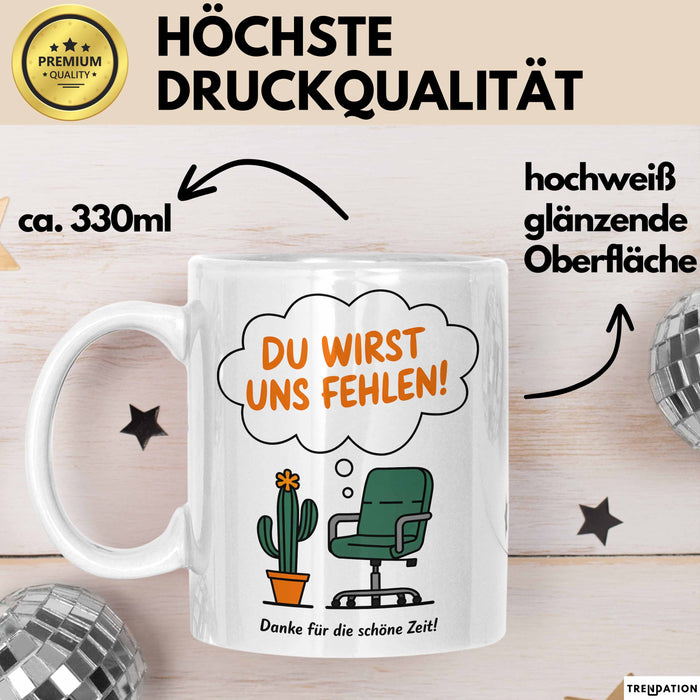 Büroarbeit Kollege Abschied Tasse Geschenk Lustige Geschenkidee Spruch Du Wirst Uns Fehlen Danke Für Die Schöne Zeit Weiß Trendation