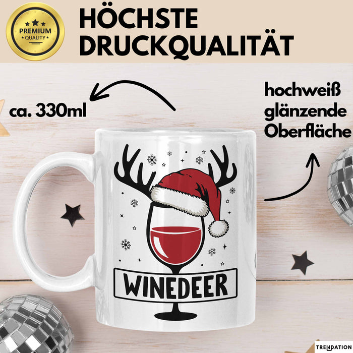 Rotwein-Trinker Tasse Geschenk Weindeer Weihnachten Geschenkidee Für Rot-Weintrinker Kaffee-Becher Weiß Trendation