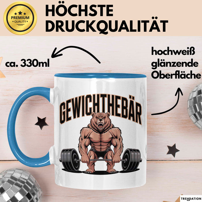 Gewichthebender Bär Tasse Geschenk Lustige Geschenkidee Spruch Gewichthebär Blau Trendation