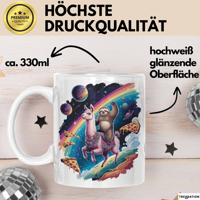 Weltall Katze Faultier Lama Regenbogen Tasse Geschenk Tier Weiß Trendation