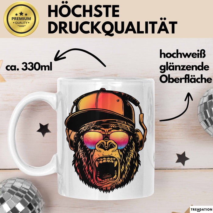 Affe Grafik Tasse Coole Tassen Geschenkidee Jungs Dj Chimpanse Becher Weiß Trendation