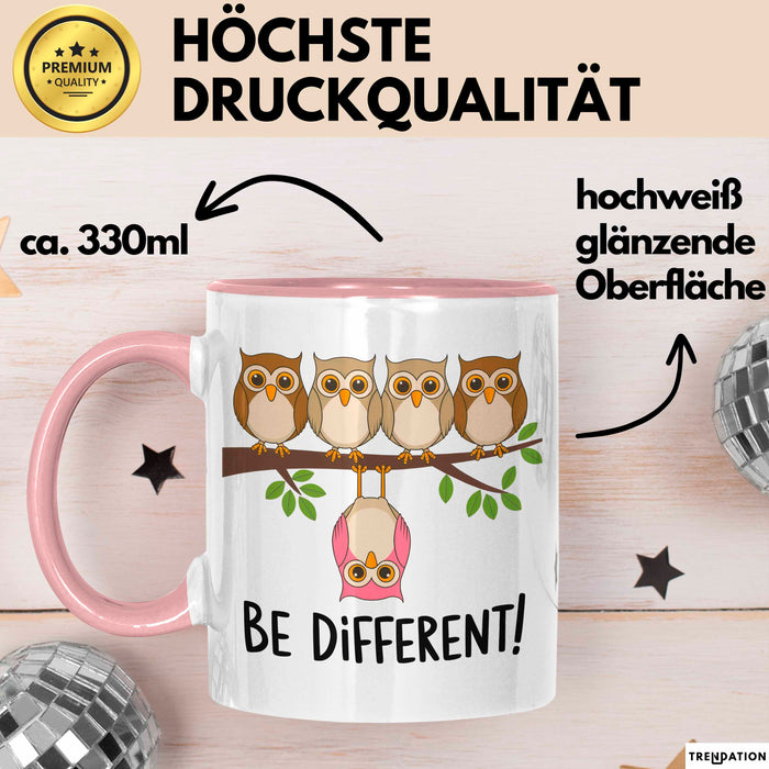 Eule Tierliebhaber Tasse Geschenk Lustige Geschenkidee Spruch Sei Anders Rosa Trendation