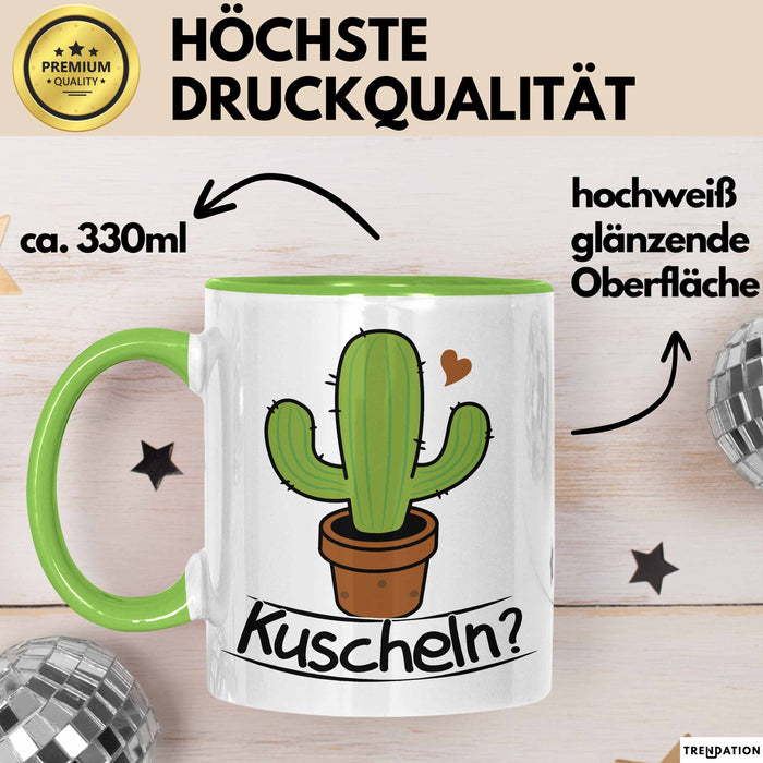 Kaktus Tasse Geschenk Kuscheln Sarkasmus Humor Geschenkidee Kaffee-Becher Kaktus-Liebhaber Grün Trendation
