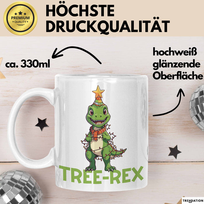 Tree-Rex Dinosaurier Tasse Weihnachten Geschenk Jungs Jungen Weihnachtsbaum T-Rex Weiß Trendation