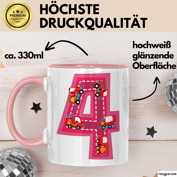 4. Geburtstag Tasse Geschenk Mädchen Jungs 4Er Geburstagsgeschenk Becher Rosa Trendation