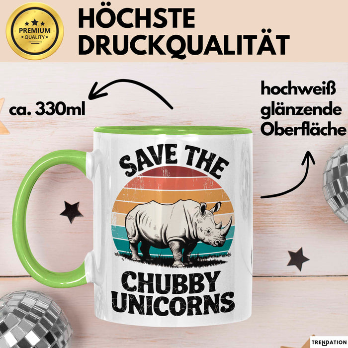 Nashorn Tasse Geschenk Lustige Geschenkidee Spruch Rettet Die Moppeligen Einhörner Grün Trendation