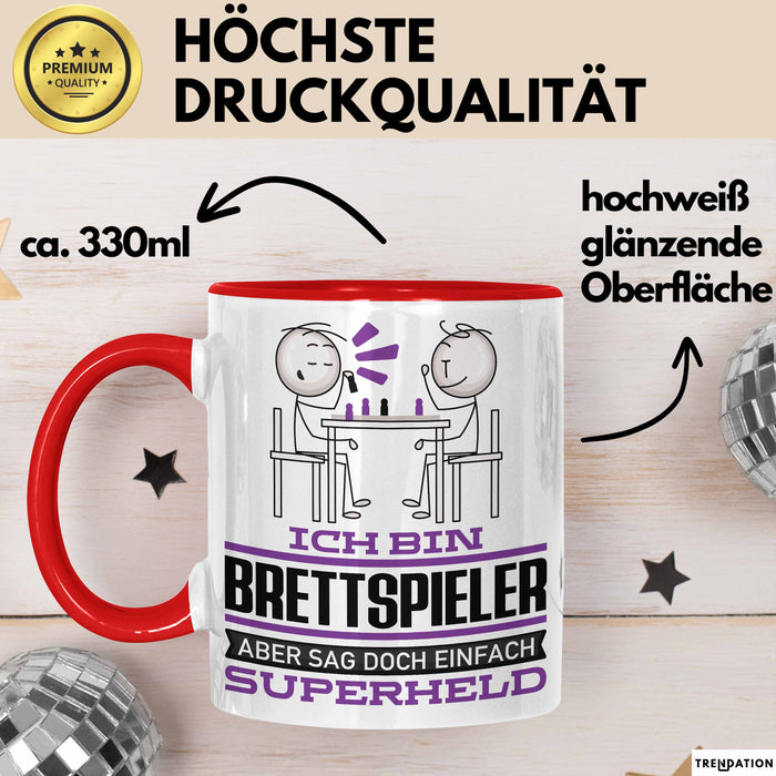 Brettspieler Geschenk Tasse Ich Bin Brettspieler Aber Sag Doch Einfach Superheld Lustige Geschenkdiee für Brettspieler Kaffee-Becher Rot Trendation
