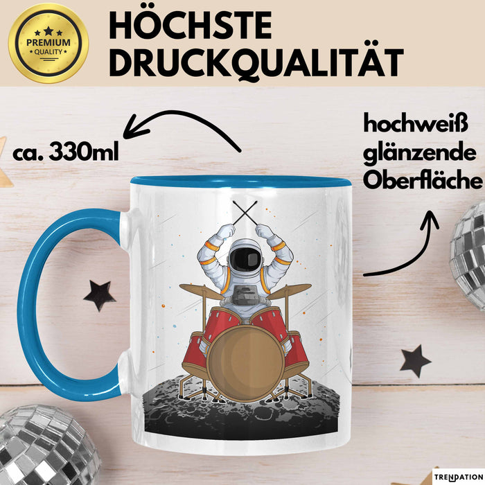 Drummer Schlagzeug-Spieler Geschenk Tasse Geschenkidee Kaffee-Becher Schlagzeuger Mond Grafik Blau Trendation