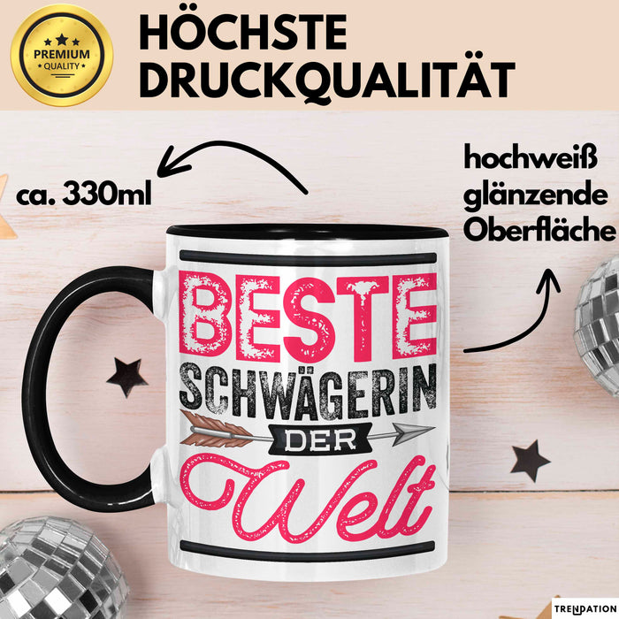 Schwägerin Geschenk Tasse Mit Spruch Beste Schwägerin Der Welt Becher Schwarz Trendation