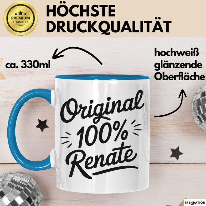 Renate Tasse Geschenk Original 100% Renate Geschenkidee Geburtstag Blau Trendation